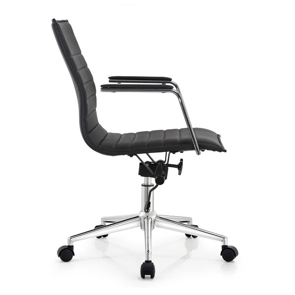 Modern Office Desk Chair | Upholstered PU Leather Ribbed Mid Modern Office Desk Chair | Upholstered PU Leather Ribbed Mid